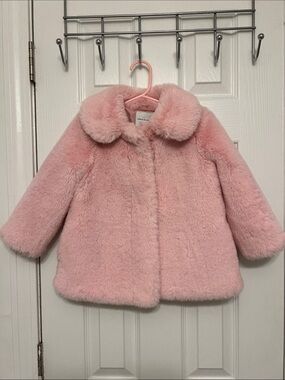 Janie and Jack Little Girls Pink Faux Fur Coat - Charming Outerwear